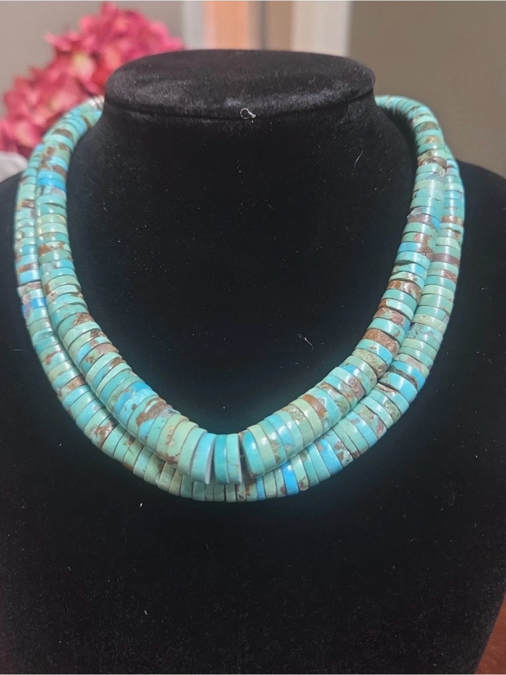 Turquoise Heishi Double-Strand Necklace - Women Jewelry- 13 inch